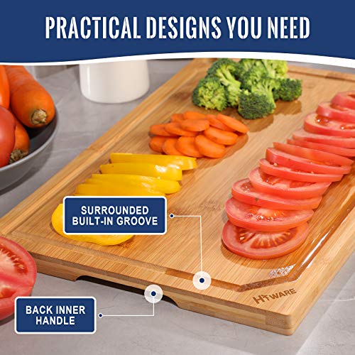 Hiware 4-Piece Extra Large Bamboo Cutting Boards Set for Kitchen, Heavy Duty Cutting Board with Juice Groove, Bamboo Chopping Board Set for Meat, Vegetables - Pre Oiled