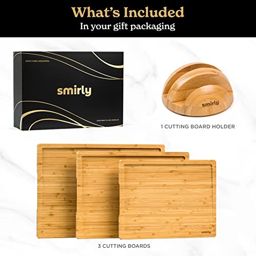 SMIRLY Wood Cutting Boards For Kitchen - Bamboo Cutting Board Set with Holder, Wood Cutting Board Set, Cutting Board Wood, Wooden Chopping Board, Wooden Cutting Board Set