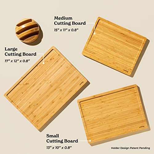 SMIRLY Wood Cutting Boards For Kitchen - Bamboo Cutting Board Set with Holder, Wood Cutting Board Set, Cutting Board Wood, Wooden Chopping Board, Wooden Cutting Board Set