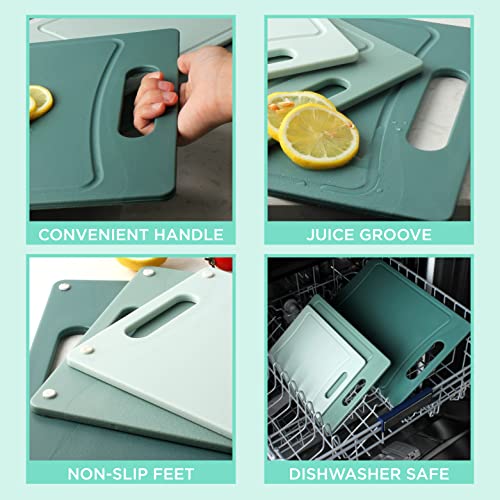 COOK WITH COLOR Cutting Board Set- 3 Pc. Kitchen Cutting Board Set - Large, Medium and Small Cutting Boards with Non Slip Bottom for Meat, Veggies, Fruits, Easy Grip Handle (Mint)