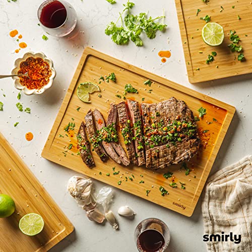 SMIRLY Wood Cutting Boards For Kitchen - Bamboo Cutting Board Set with Holder, Wood Cutting Board Set, Cutting Board Wood, Wooden Chopping Board, Wooden Cutting Board Set
