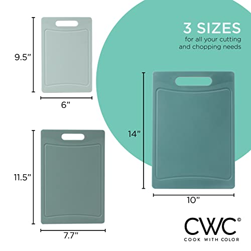COOK WITH COLOR Cutting Board Set- 3 Pc. Kitchen Cutting Board Set - Large, Medium and Small Cutting Boards with Non Slip Bottom for Meat, Veggies, Fruits, Easy Grip Handle (Mint)