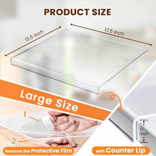 Gracenal Acrylic Cutting Board with Counter Lip, Clear Cutting Boards for Kitchen Counter Non Slip, 17.5x13.5 Inch Large Cutting Board for Countertop Protector, Apartment Essentials Kitchen Gifts