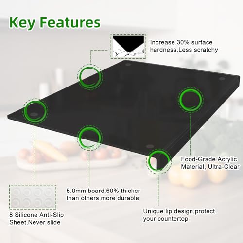 Acrylic Cutting Board with Counter Lip | 60% Thicker & Durable | BPA-Free & Food-Safe Kitchen Tool | Perfect for Protecting Countertops | Versatile & Easy to Clean | Ideal for Home & Professional Use