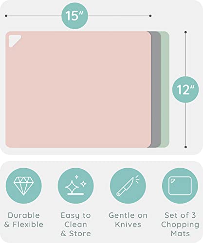 Extra Thick Flexible Cutting Boards for Kitchen, Cutting Mats for Cooking, Colored Cutting Mat Set, Non-Slip Cutting Sheets, Flexible Plastic Cutting Board Set of 3, Serving Utensils 15"x12"