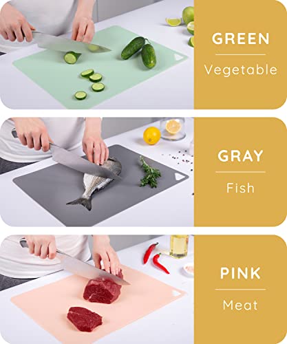 Extra Thick Flexible Cutting Boards for Kitchen, Cutting Mats for Cooking, Colored Cutting Mat Set, Non-Slip Cutting Sheets, Flexible Plastic Cutting Board Set of 3, Serving Utensils 15"x12"