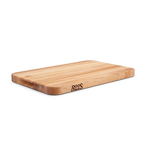John Boos Medium Maple Wood Reversible Butcher Block Cutting Board, 18 x 12 x 1.25 Inches Thick, Edge Grain, and Integrated Hand Grip, Brown