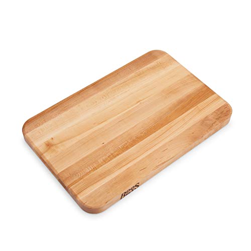 John Boos Medium Maple Wood Reversible Butcher Block Cutting Board, 18 x 12 x 1.25 Inches Thick, Edge Grain, and Integrated Hand Grip, Brown