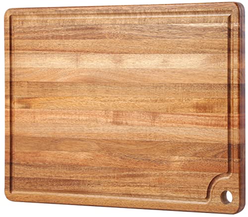 Large Acacia Wood Cutting Board for Kitchen - Caperci Better Chopping Board with Juice Groove & Handle Hole for Meat (Butcher Block) Vegetables and Cheese, 18 x 12 Inch