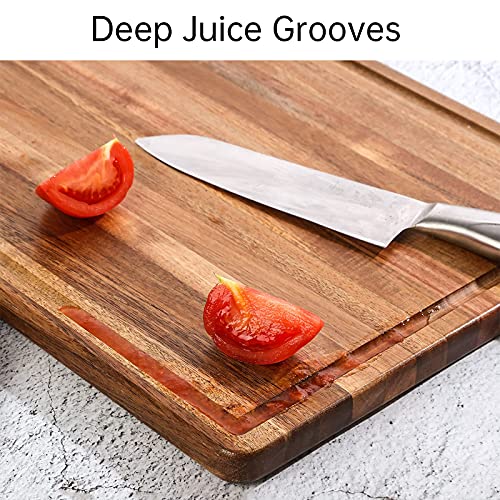 Large Acacia Wood Cutting Board for Kitchen - Caperci Better Chopping Board with Juice Groove & Handle Hole for Meat (Butcher Block) Vegetables and Cheese, 18 x 12 Inch