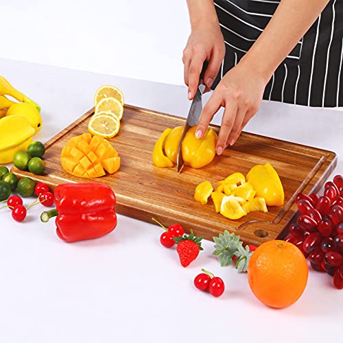 Large Acacia Wood Cutting Board for Kitchen - Caperci Better Chopping Board with Juice Groove & Handle Hole for Meat (Butcher Block) Vegetables and Cheese, 18 x 12 Inch