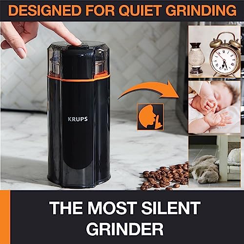 Krups Silent Vortex Coffee and Spice Grinder with Removable Dishwasher Safe Bowl 12 Cup Easy to Use, 5 Times Quieter 175 Watts Dry Herbs, Nuts, Black