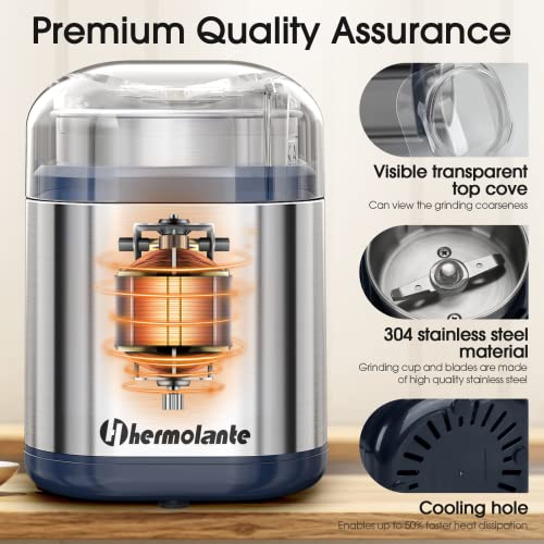 Hermolante Herb Grinder Spice Grinder, 200 w Herb Grinder with Stainless Steel Blade and Cleaning Brush, Compact Size Electric Grinder for Herbs and Spices -5.11in(Stainless Steel)