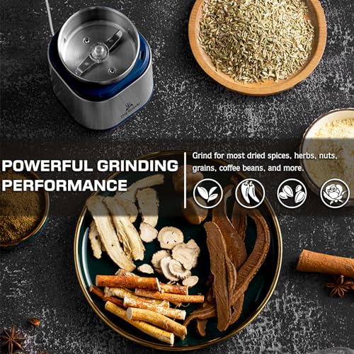 ZHENGHAI Electric Herb Grinder 200w Spice Grinder Compact Size, Easy On/Off, Fast Grinding for Flower Buds Dry Spices Herbs, with Pollen Catcher and Cleaning Brush 1.7oz Capacity (Blue)