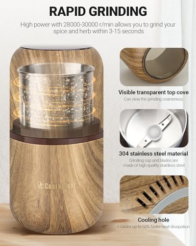 COOL KNIGHT Herb Grinder Electric Spice Grinder [Large Capacity/High Rotating Speed/Electric]-Electric Grinder for Spices and Herbs (Wood grain 2)