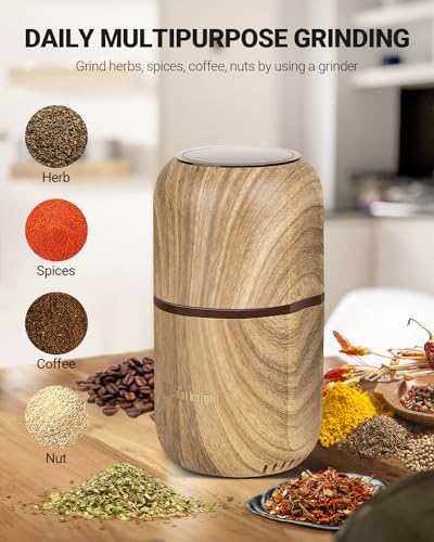 COOL KNIGHT Herb Grinder Electric Spice Grinder [Large Capacity/High Rotating Speed/Electric]-Electric Grinder for Spices and Herbs (Wood grain 2)