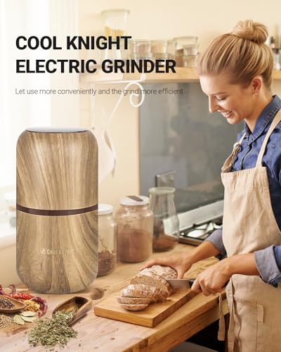 COOL KNIGHT Herb Grinder Electric Spice Grinder [Large Capacity/High Rotating Speed/Electric]-Electric Grinder for Spices and Herbs (Wood grain 2)