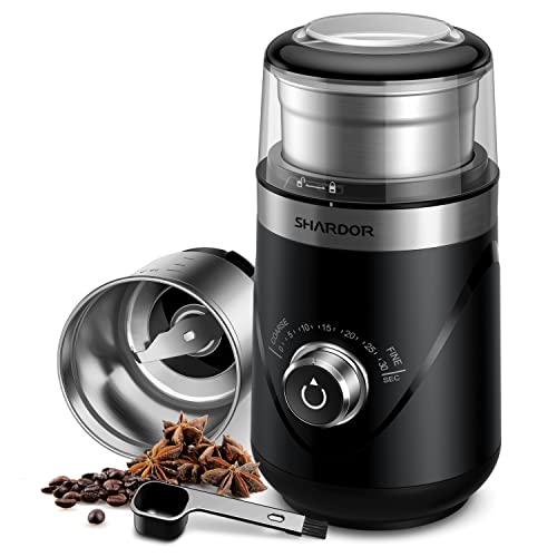 SHARDOR Adjustable Coffee Bean Grinder Electric, Herb / Spice Grinder, Espresso Grinder with 1 Removable Stainless Steel Bowl, Black