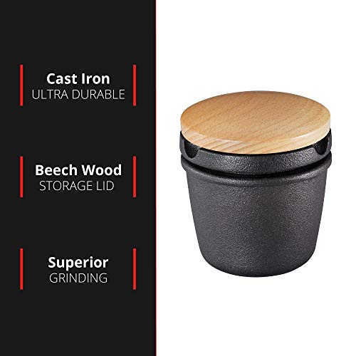 Zassenhaus Cast Iron Spice Grinder Set with Beech Wood Lid, Spice Mill, Herb and Seed Grinder, 3 Inches (Black)