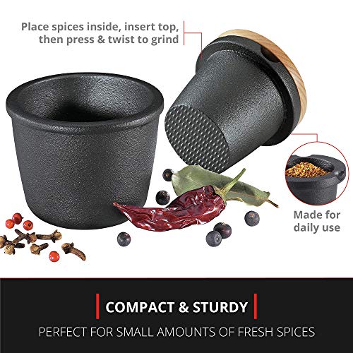Zassenhaus Cast Iron Spice Grinder Set with Beech Wood Lid, Spice Mill, Herb and Seed Grinder, 3 Inches (Black)