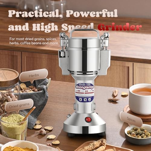Moongiantgo Grain Mill Grinder Electric 150g Commercial Spice Grinder 850W Stainless Steel Pulverizer Dry Grinding Machine for Wheat Corn Rice Pepper Herbs Coffee Beans (150g Upright, 110V)