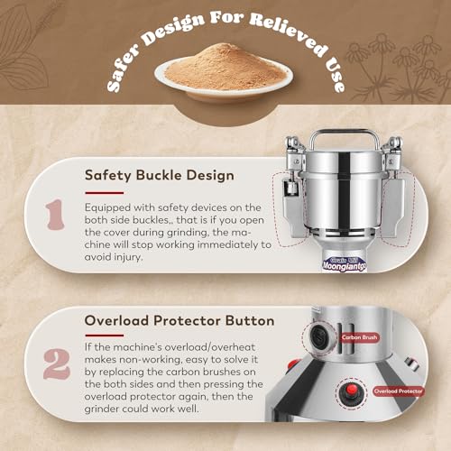 Moongiantgo Grain Mill Grinder Electric 150g Commercial Spice Grinder 850W Stainless Steel Pulverizer Dry Grinding Machine for Wheat Corn Rice Pepper Herbs Coffee Beans (150g Upright, 110V)