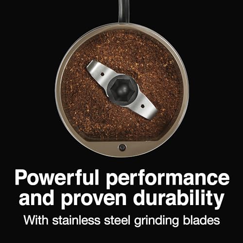 Proctor Silex Electric Coffee Grinder for Beans, Spices and More, Stainless Steel Blades, 12 Cups, Brown