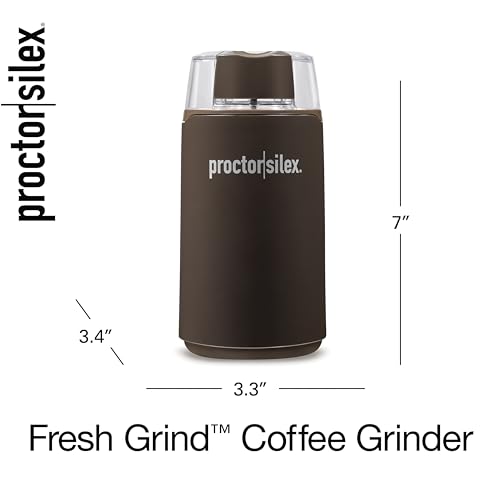 Proctor Silex Electric Coffee Grinder for Beans, Spices and More, Stainless Steel Blades, 12 Cups, Brown