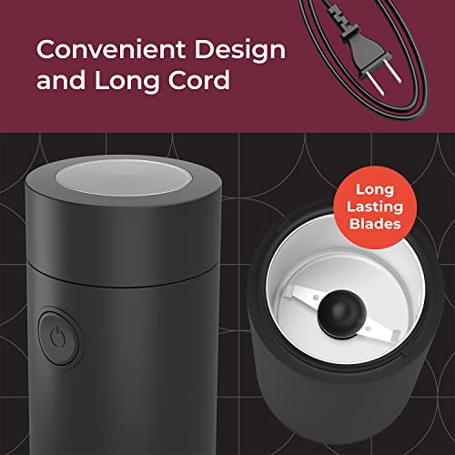 MuellerLiving Electric Coffee Grinder for Spice, Nut, Herbs and Coffee Beans, Sharp Blade, Stainless Steel - Black