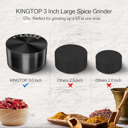 KINGTOP 3 Inch Large Spice Grinder, Zinc Alloy Mills (Black)