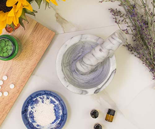 HIC Kitchen Mortar and Pestle Spice Herb Grinder Pill Crusher Set, Solid Fine-Quality Carrara Marble