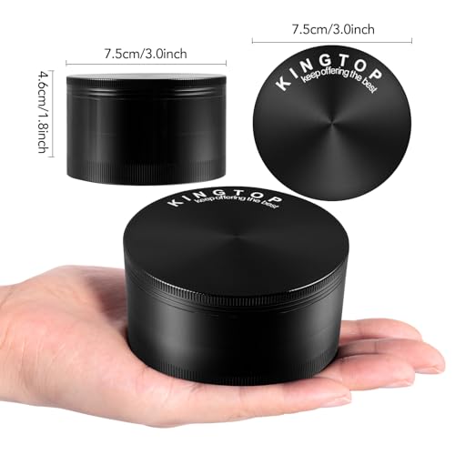 KINGTOP 3 Inch Large Spice Grinder, Zinc Alloy Mills (Black)