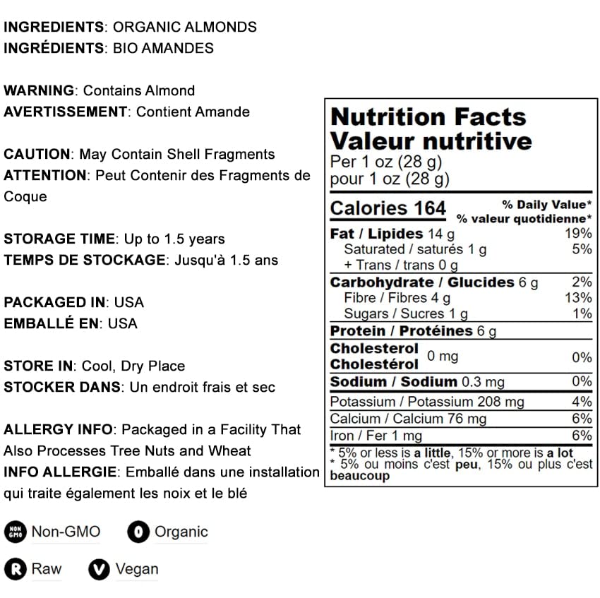 Organic California Almonds 5 lbs - Whole, Unsalted, Unroasted