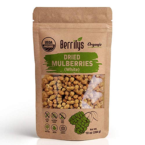 Organic White Dried Mulberries, Non-GMO, Unsulfured, Superfood, 10oz
