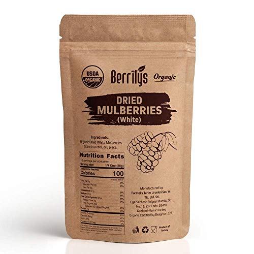 Organic White Dried Mulberries, Non-GMO, Unsulfured, Superfood, 10oz