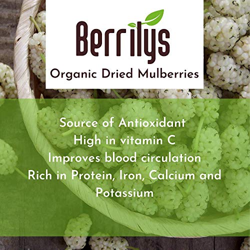 Organic White Dried Mulberries, Non-GMO, Unsulfured, Superfood, 10oz