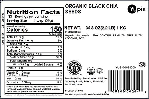 Yupik Organic Raw Black Chia Seeds - 2.2 lb