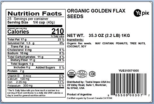 Yupik Organic Golden Flax Seeds, 2.2 lb