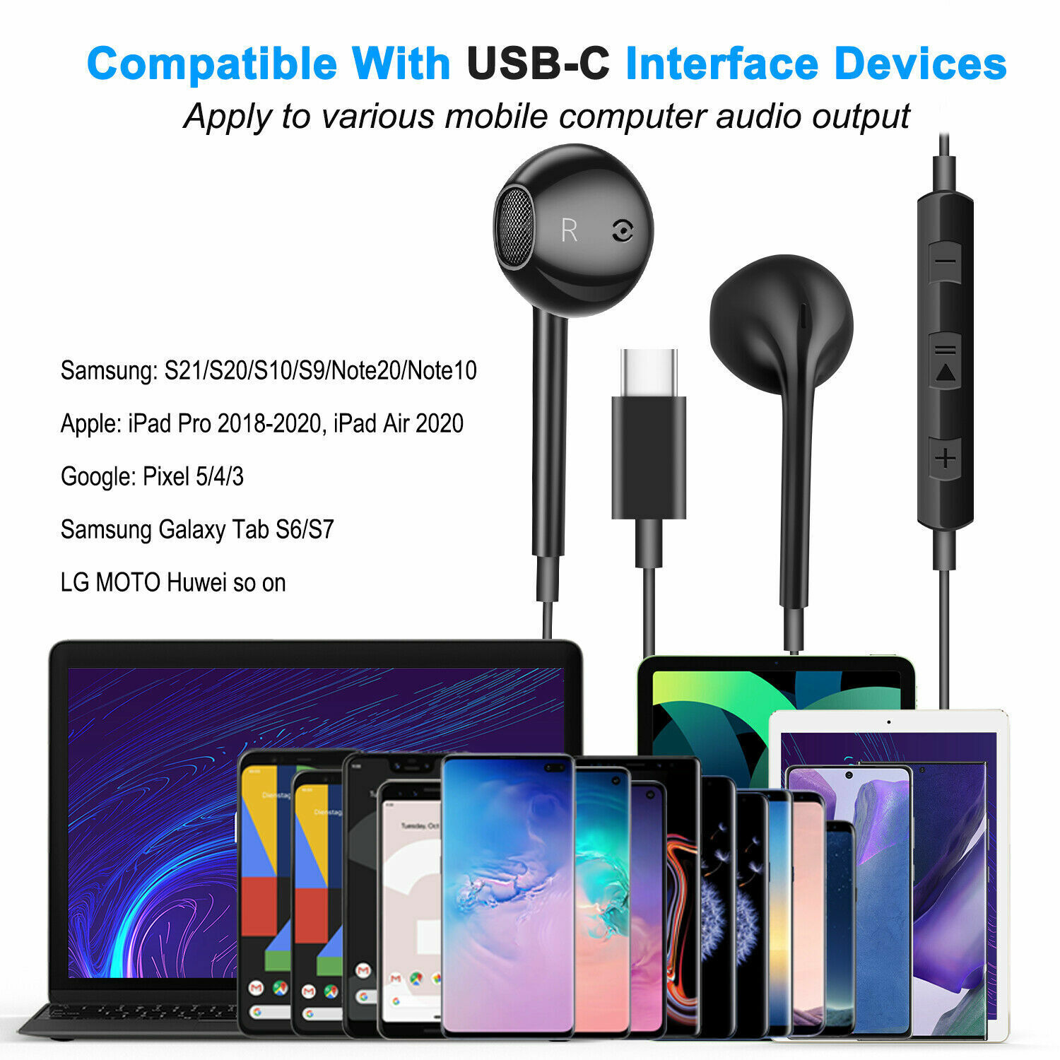 USB-C Earbuds for Samsung S21/Note 20 Ultra