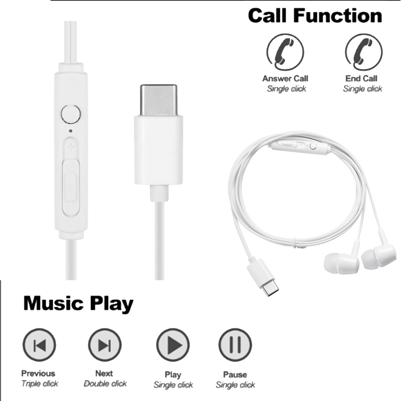 USB-C Earbuds with Mic for Samsung Phones