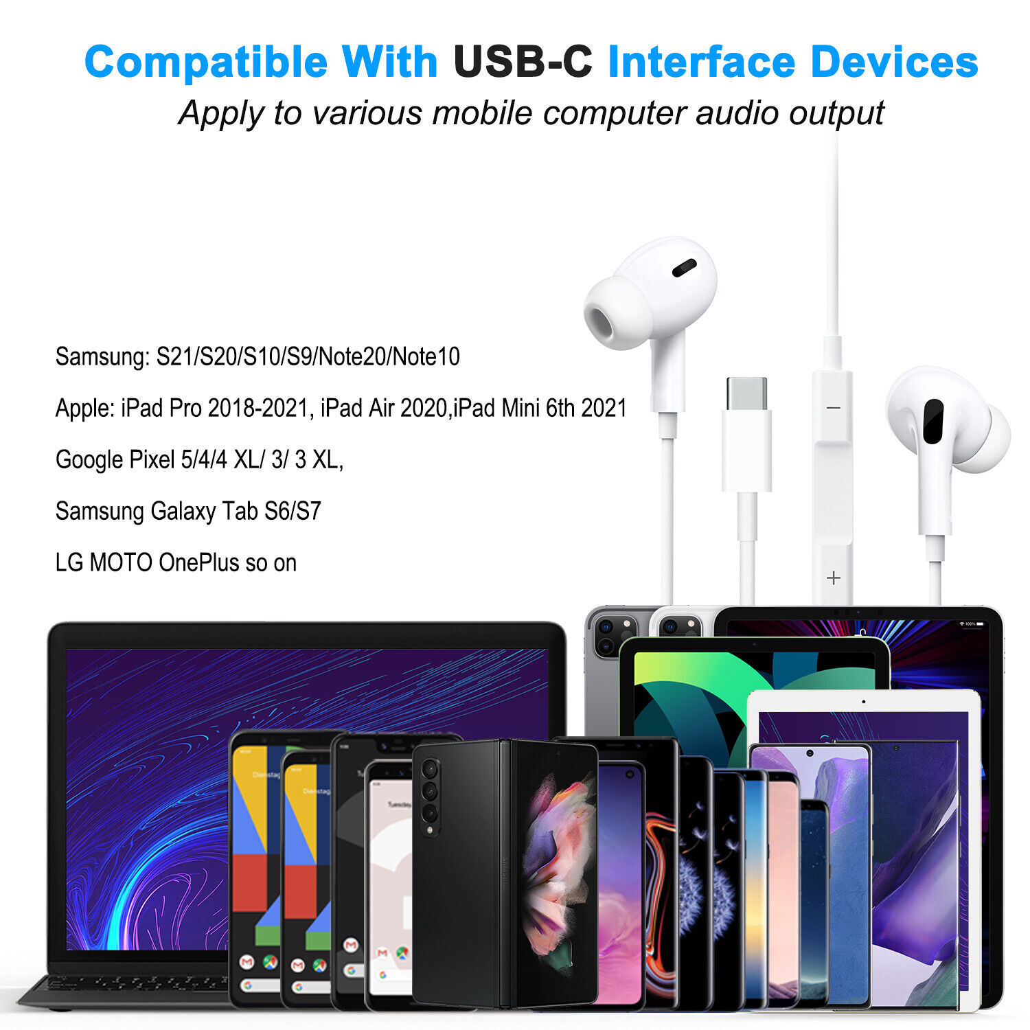 USB-C Earbuds for Samsung, iPad & More