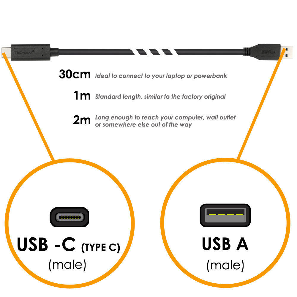 Short USB-C Sync Charger Cable - 1ft Black