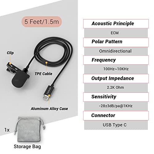 Cubilux USB-C Lapel Clip Mic, 5FT