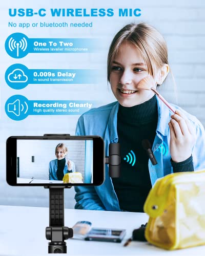 Wireless USB C Lavalier Microphone with Dual Clips