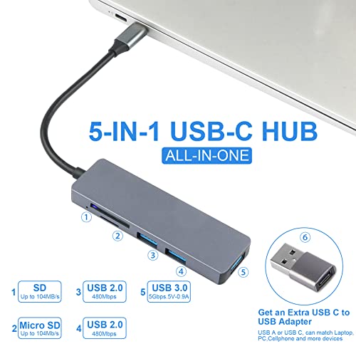 5-in-1 USB-C Aluminum Hub with Card Reader