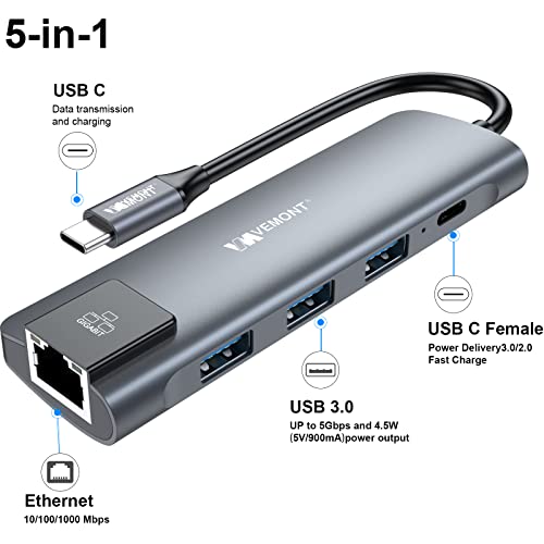 5-in-1 Aluminum USB-C Hub with Gigabit Ethernet