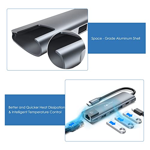 5-in-1 Aluminum USB-C Hub with Gigabit Ethernet