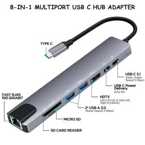 8-in-1 USB-C Hub: HDMI, Ethernet, PD