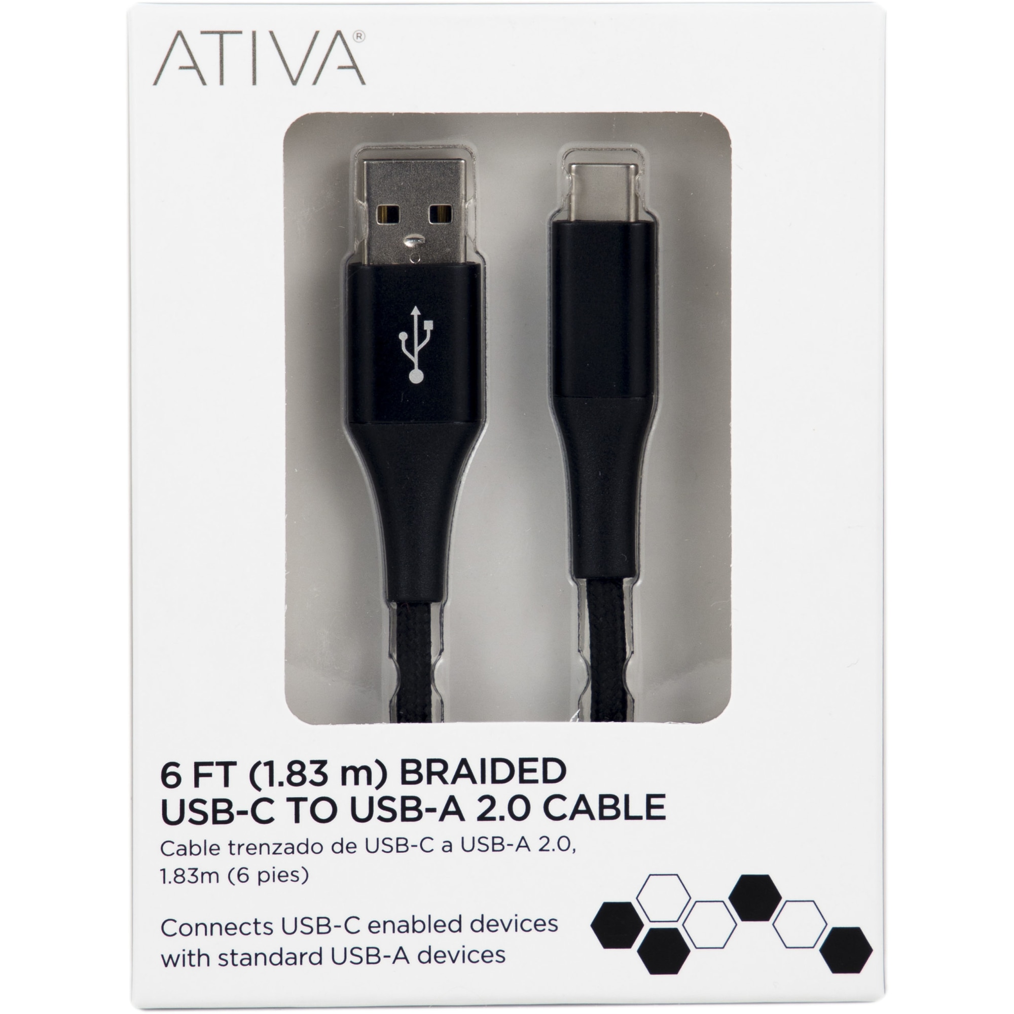 6ft Black USB-C to USB-A Cable - Ativa®