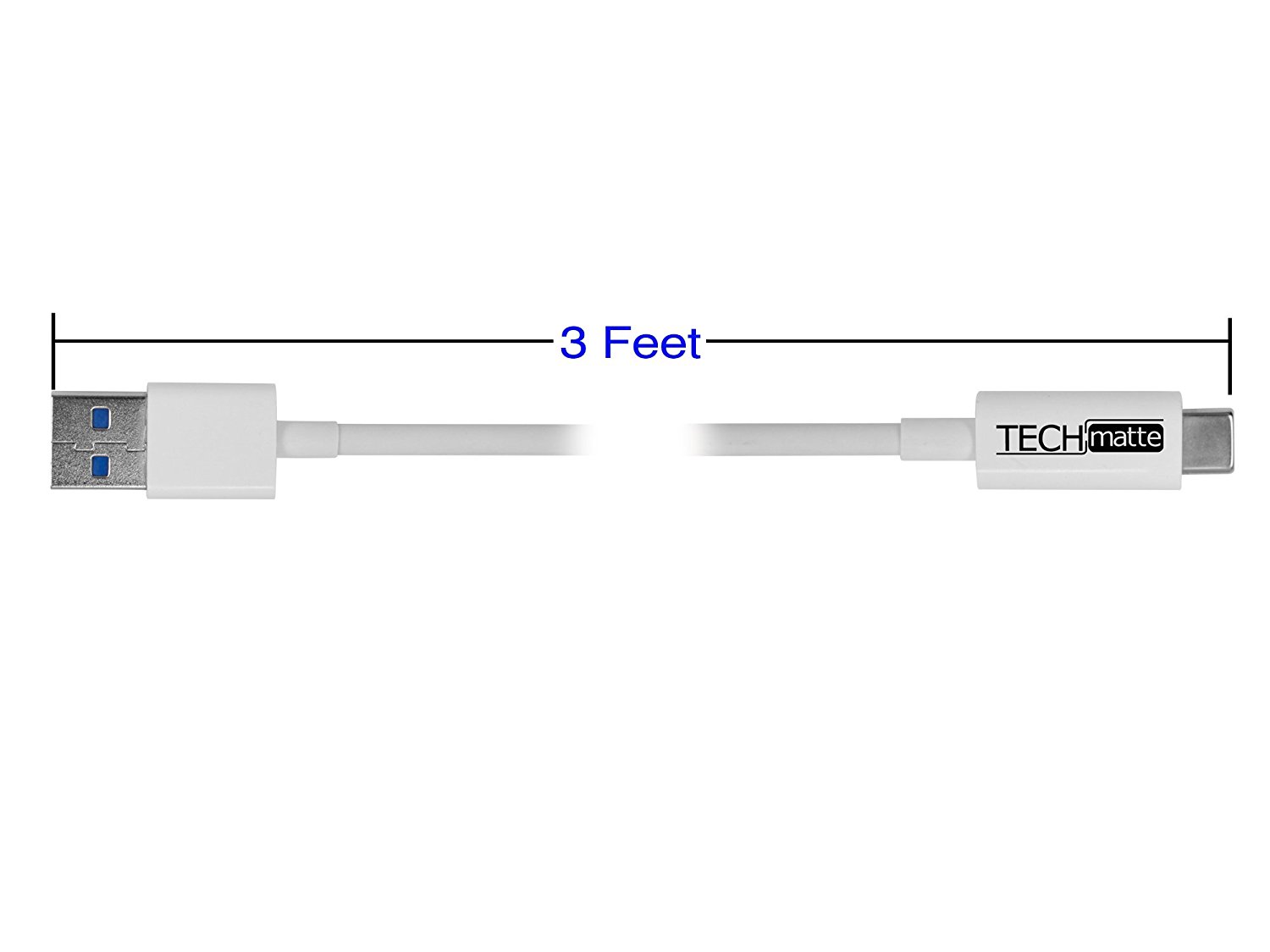 White 3ft USB-C to USB Cable